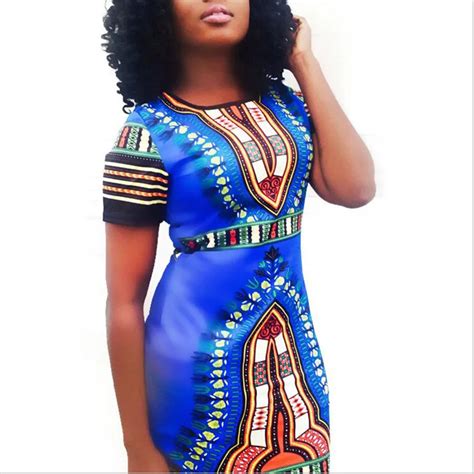 Womens Summer African Print Sexy Dashiki Dress Traditional Clothing