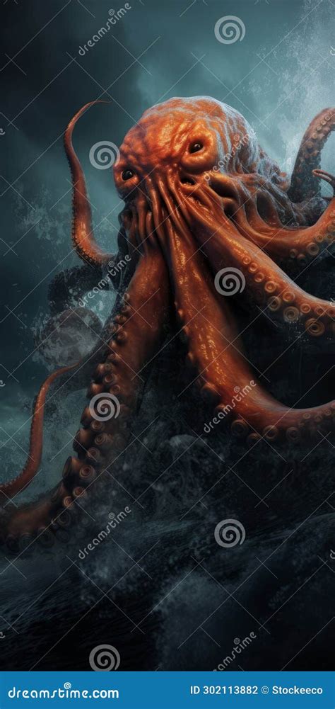 Realistic And Hyper Detailed Rendering Of A Large Octopus In Dark Water