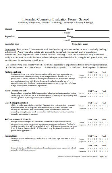 Free Internship Evaluation Form Samples Pdf Ms Word Google Docs