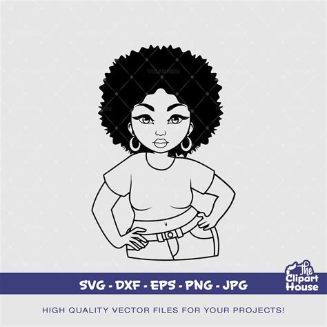 Curvy Black Woman Outline African American Svg Black Woman Svg Afro