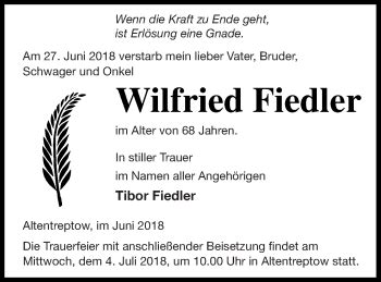 Traueranzeigen Von Wilfried Fiedler Trauer Nordkurier