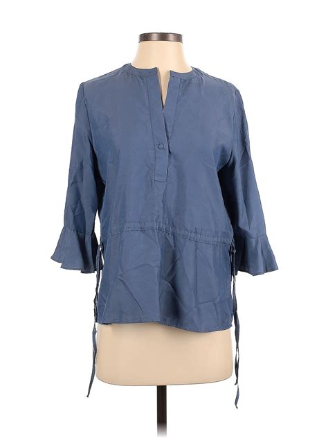 Tommy Hilfiger Solid Blue Long Sleeve Blouse Size S 73 Off Thredup