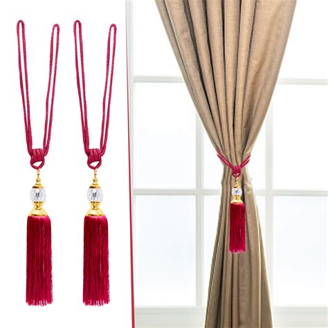 2pcs Curtain Holdbacks Rope Tie Backs Tassel Tiebacks Beaded Ball Decor