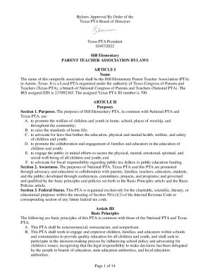 Fillable Online Bylaws Snapshot Worksheet For PTA Name PTA Fax Email