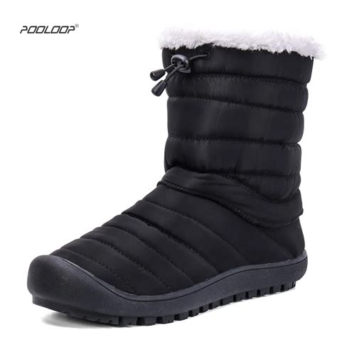 POOLOOP Men Waterproof Snow Boots Indoor House Slippers Slip On Male