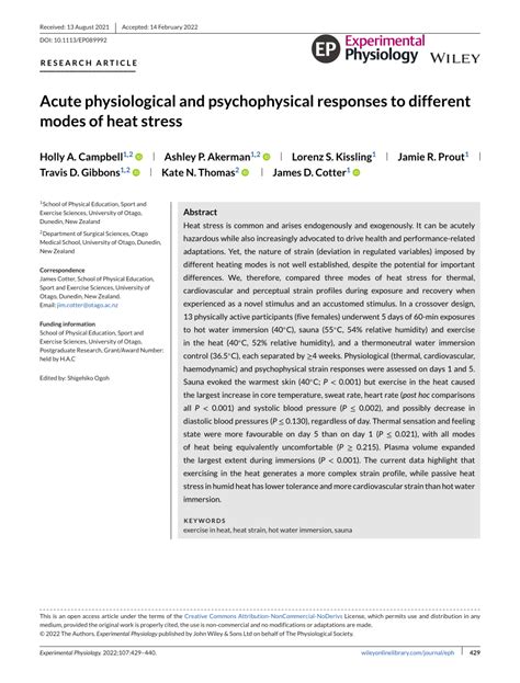 Pdf Acute Physiological And Psychophysical Responses To Different