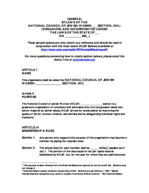 Fillable Online Ncjw Sample Bylaws Of The National Council Of Jewish