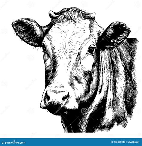 Cow Head Sketch Hand Drawn Engraving Style Vector Illustration Stock