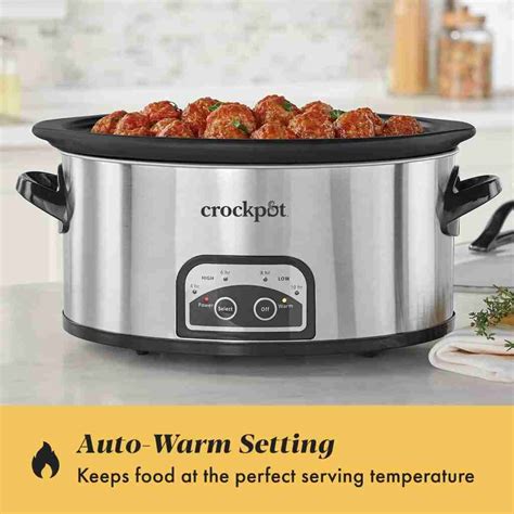 Crock Pot 6 Quart Programmable Slow Cooker With Timer And Auto Food Warmer Setting Stainless