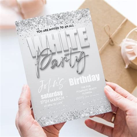 All White Party Invitation Bling Bling All White Birthday Bash White