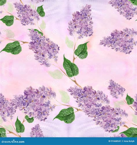 Lilac Flowers And Leaves Seamless Pattern Abstract Wallpaper With