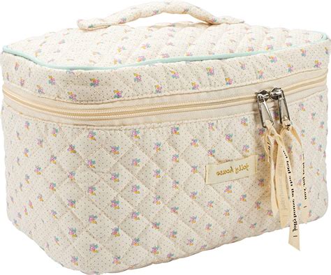 Floral Makeup Bag Cotton Coquette Makeup Bag Quilted Aesthetic Makeup Bag Large Capacity Travel