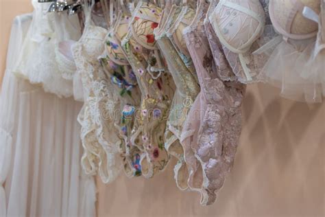 Row Of Bras Hanging In Lingerie Store Stock Image Image Of Girl