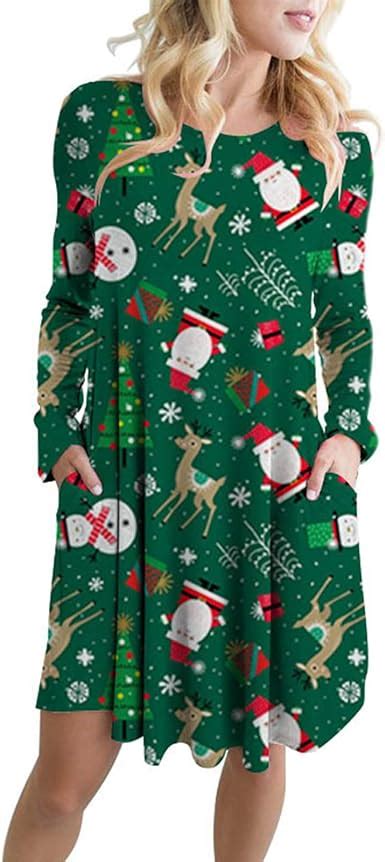 5XL Robe de Noël pour femme Motif Père Noël et flocon de neige