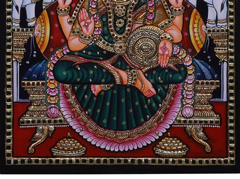 Gajalakshmi The Form Of Goddess Lakshmi Tanjore Painting Traditional