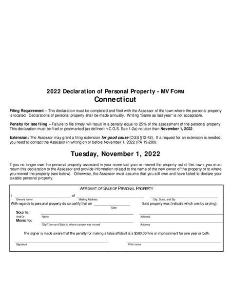 Fillable Online Connecticut 2022 Declaration Of Personal Property Short Form Fax Email Print