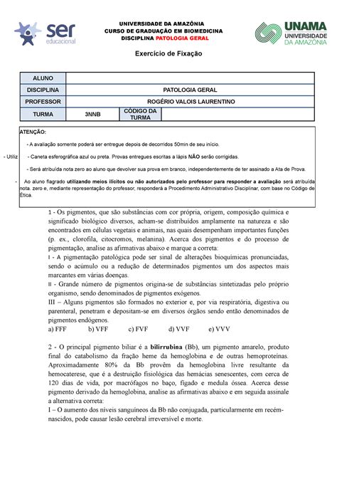 Exerc Cio De Fixa O Patologia Biomedicina Pigmenta Oes