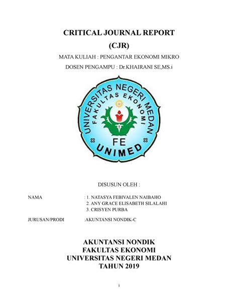 Cjr Pengantar Ekonomi Mikro Critical Journal Report Cjr Mata Kuliah