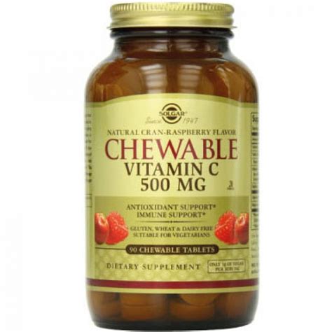 Солгар Витамин С с малиновым вкусом 500 мг 90 таблеток Solgar chewable ...