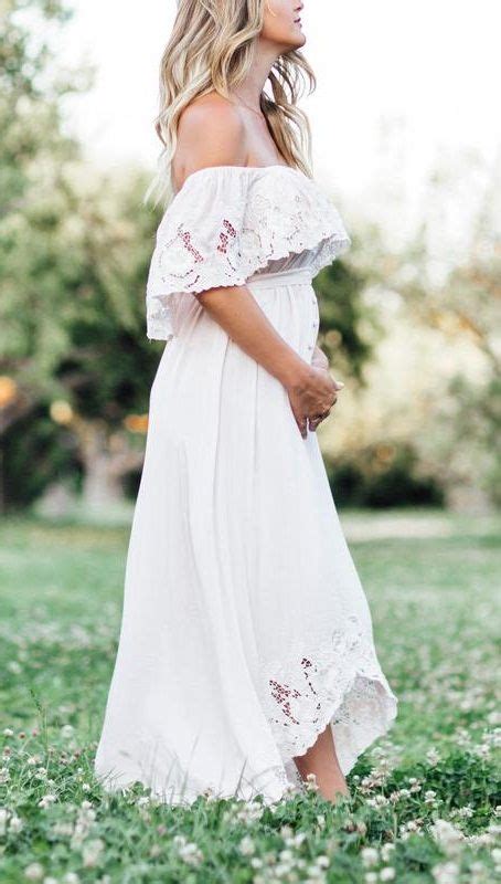 Maternity Solid White Lace Off Shoulder Dress Photoshoot Dress