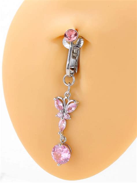 Anillo Falso Con Clip En Forma De Mariposa Rosa Sin Perforaci N Para