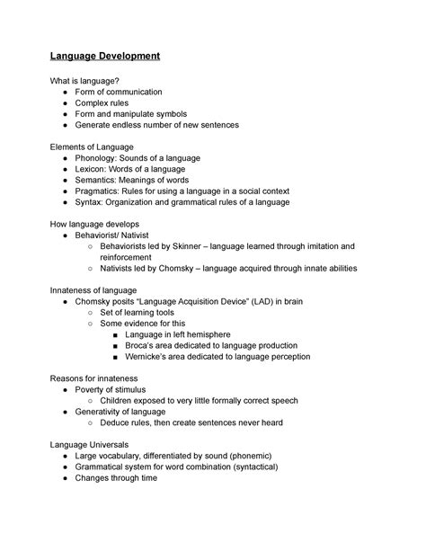 Lifespan Psych Ch Dr Hamilton Language Development What Is