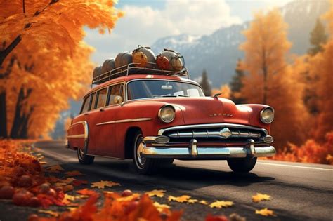 Premium Photo Vintage Station Wagon On A Road Trip Through Generative Ai