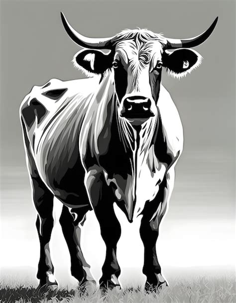 Un Dibujo De Una Vaca Con Una Cara Negra Y Una Cabeza Blanca Y Una Cara