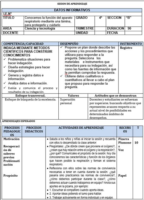 Sesion De Primaria Ciencia Y Tecnologia Para Clase Modelo De