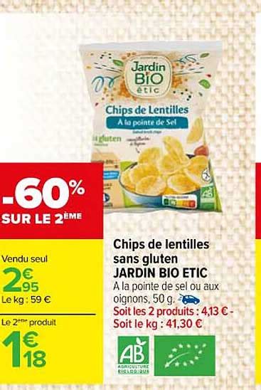 Promo Chips De Lentilles Sans Gluten Jardin Bio étic Chez Carrefour