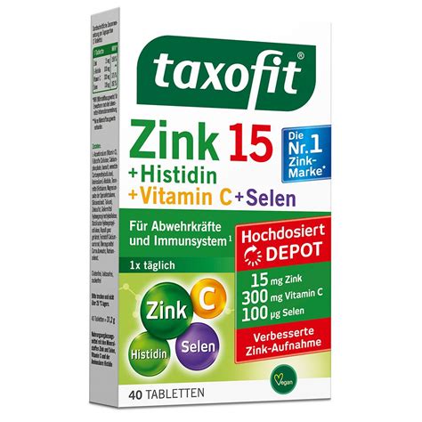 Taxofit Zink 15 Histidin Vitamin C Selen 40 St Shop Apotheke