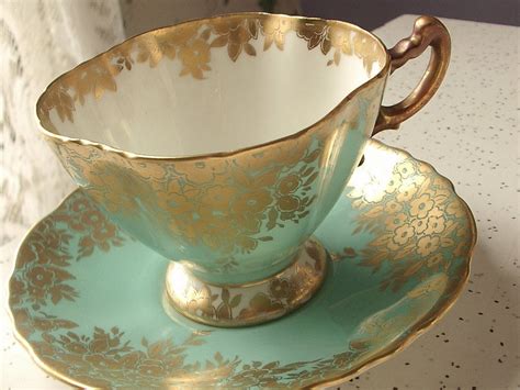 Vintage Turquoise Green Tea Cup And Saucer Set Hammersley English Tea