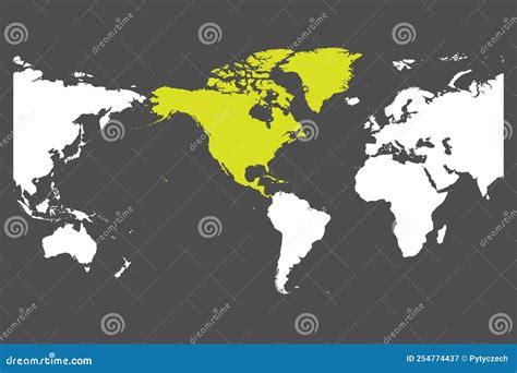 North America Continent Green Marked In World Map Stock Illustration