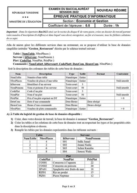 Bac Econmie Et Gestion Informatique Preuve Pratique Corrig