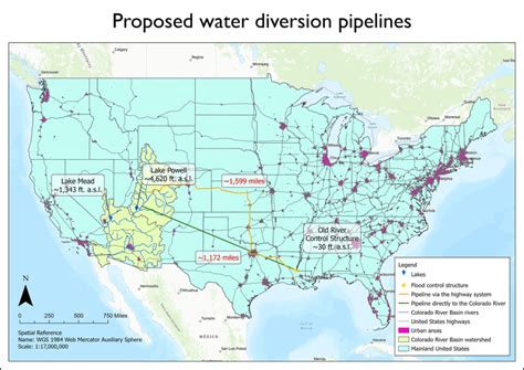 Two frequently cited possible routes for a water diversion project from ...