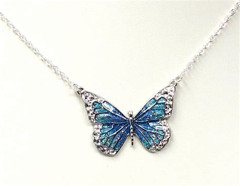 Blue Sparkle Butterfly Pendant Necklace Whimsy Gift Shop