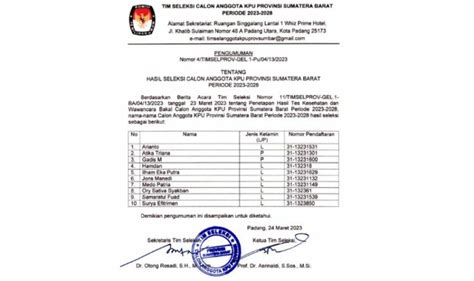 Ini 10 Nama Calon Anggota KPU Sumbar Periode 2023 2028 Yang Lolos Seleksi