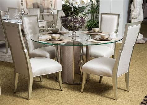 Aico Camden Court 5pc Round 60 Glass Dining Room Set In Pearl By