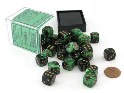 Gemini 12mm D6 Chessex Dice Block 36 Dice Black Green