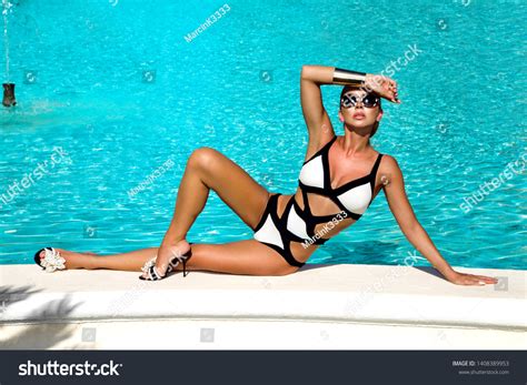 Elegant Sexy Woman Black White Bikini Stock Photo Shutterstock