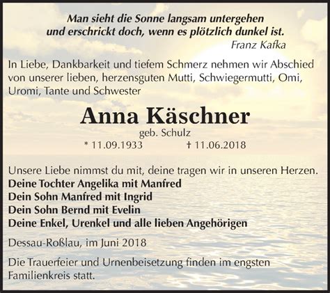 Traueranzeigen von Anna Käschner abschied nehmen de