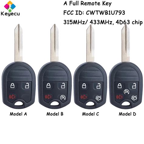 KEYECU Remote Car Key 3 4 5 Buttons 315MHz 433MHz 4D63 Chip For Ford