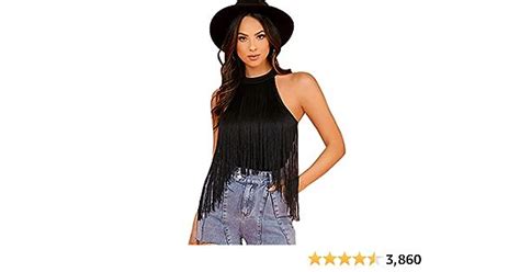 Verdusa Women S Fringe Trim Sleeveless Bodycon Halter Bodysuit Top