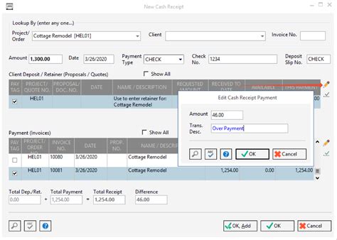 Entering a Payment when a Client Pays more than Requested : Design Manager