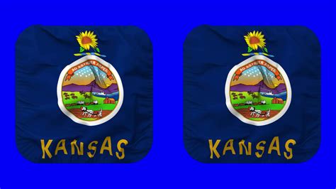 State Of Kansas Flag In Squire Shape Isolated With Plain And Bump Texture 3d Rendering Green