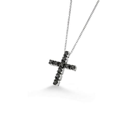 Lantisor Din Aur 18k Cu Pandantiv Cruciulita Cu Diamante Negre 010 Ct