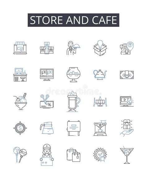 Store And Cafe Line Icons Collection Shop Bistro Market Eatery