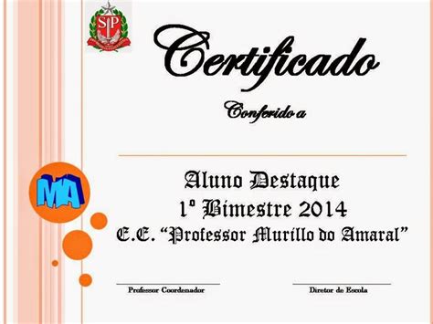 Certificado Aluno Destaque No Bimestre