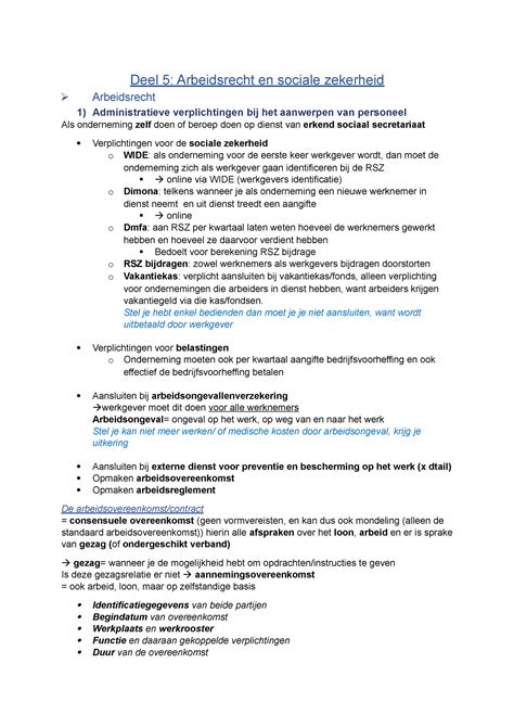 Samenvatting Ondernemings En Sociaal Recht Deel Arbeidsrecht En