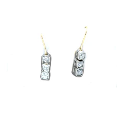 Diamond Drop Earrings Set In Platinum And 18ct Yellow Gold